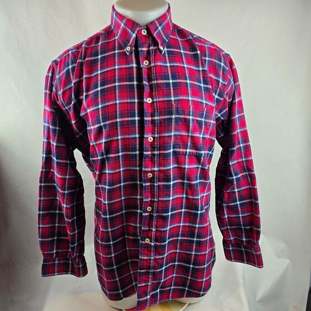 Brooks Brothers Shirt Mens Large Red Button Down Plaid Casual Outdoors Cabincore